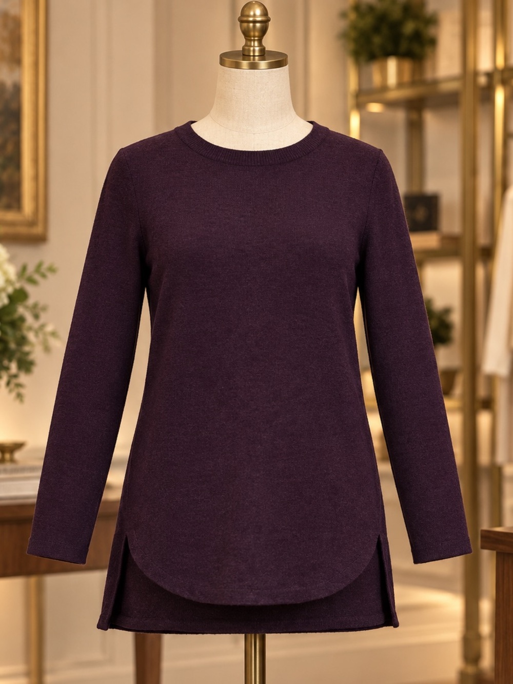 Clara Sun woo Women's Crewneck Long-Sleeve Tunic Sweater - Purple